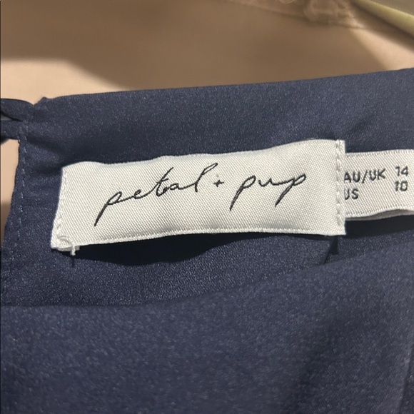 Petal & Pup Seychelles Navy Tiered Ruffle Maxi Dress Halter Satin Evening Dress - Picture 3 of 9